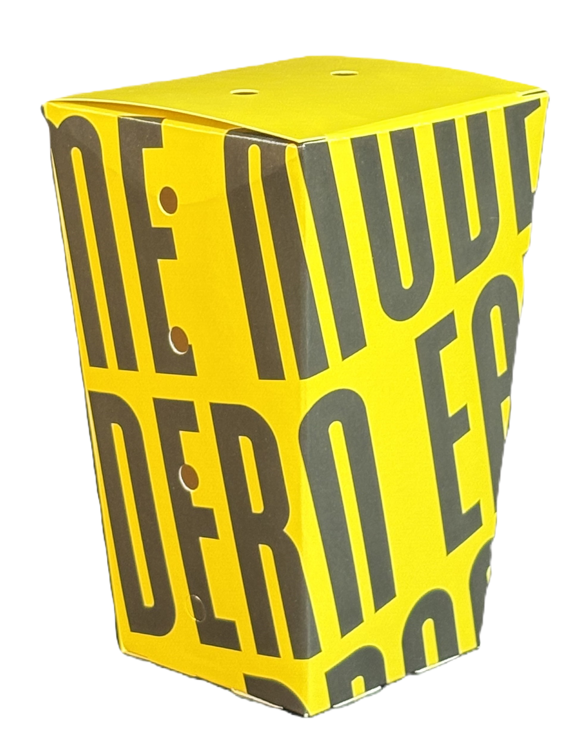Customized yellow and black FrySquare container with bold branded print